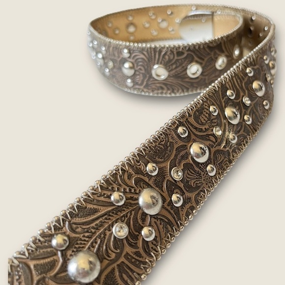 KATHY Van Zeeland Studded Belt Y2K Glam Cowgirl Western Rhinestones Leather S main image 13